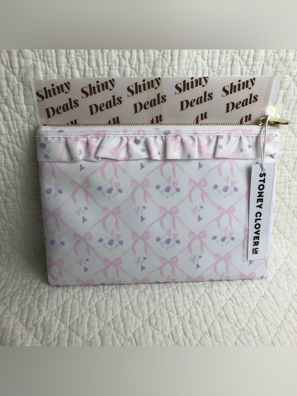 Stony Clover Lane High Tea Printed Ruffle Flat Pouch Sugar Cube NWT